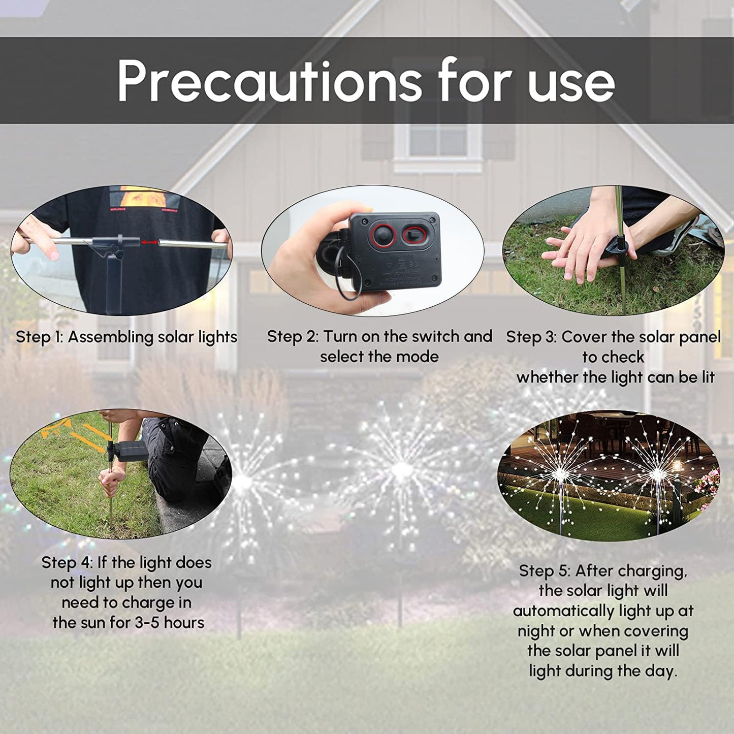 Solar Garden Firework Lights Outdoor Waterproof, 4 Pack Solar Powered Art Stake Twinkle Lighting for Outside Decor, 120 LED Sparklers String Lights for Yard Pathway Decorations(White)
