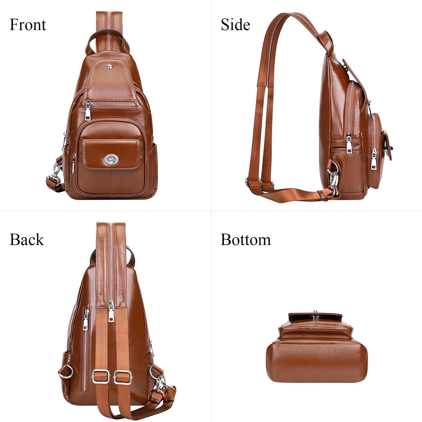 Over Earth Genuine Leather Sling Bag for Women Men Small Causal Crossbody Purse Chest Backpack(O212E Brown)