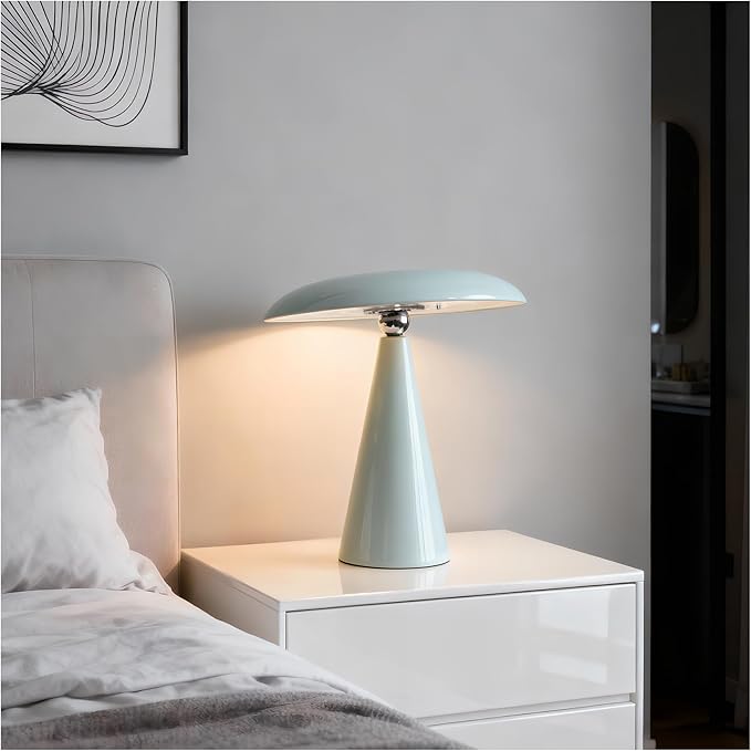 Mushroom Lamp Mid Century Modern Table Lamp, LED Cordless Rechargeable Bedside Light, Dimmable Touch 3-Color Temp, Retro Small Lamp for Bedroom, Living Room，Aesthetic Decor (Green)