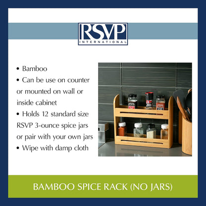 RSVP International Bamboo Collection, Countertop Décor for Kitchen & Tabletop, Spice Rack, 12x2.75x10.25"