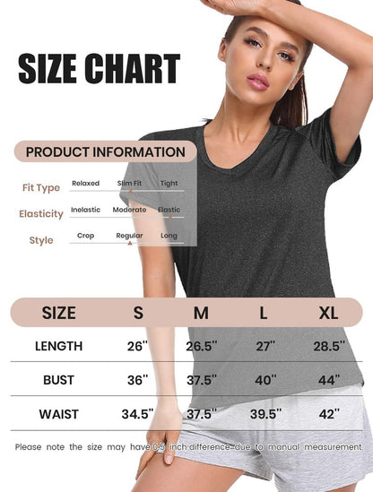Cosy Pyro Women's Short Sleeve V-Neck Athletic T-Shirt Exercise Yoga Tees Dry Fit Gym Shirts Moisture Wicking Workout Tops Pack of 5 Black/Gray/Azure/Rose/Blue XL