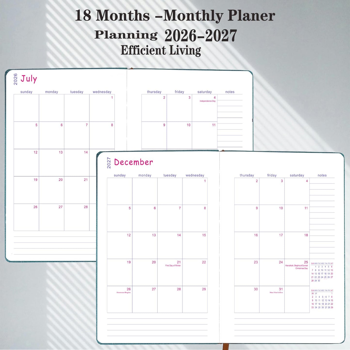 Planner 2026-2027, Weekly Monthly Academic Calendar for Jul 2026 - Dec 2027 [18 Month Agenda], 8.26" x 5.9" Faux Leather Cover + Thick Paper (26-27 Brown)