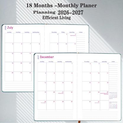 Planner 2026-2027, Weekly Monthly Academic Calendar for Jul 2026 - Dec 2027 [18 Month Agenda], 8.26" x 5.9" Faux Leather Cover + Thick Paper (26-27 Brown)