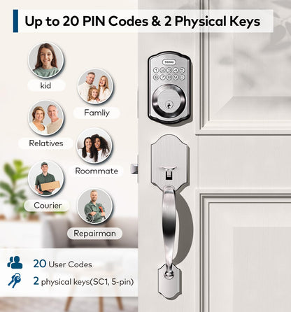 TEEHO Keyless Entry Door Lock Deadbolt with Handle Set, Electronic Digital Smart Locks Set for Front Door with 2 Keys, Easy to Install Keypad Deadbolt, Auto Lock - Matte Black