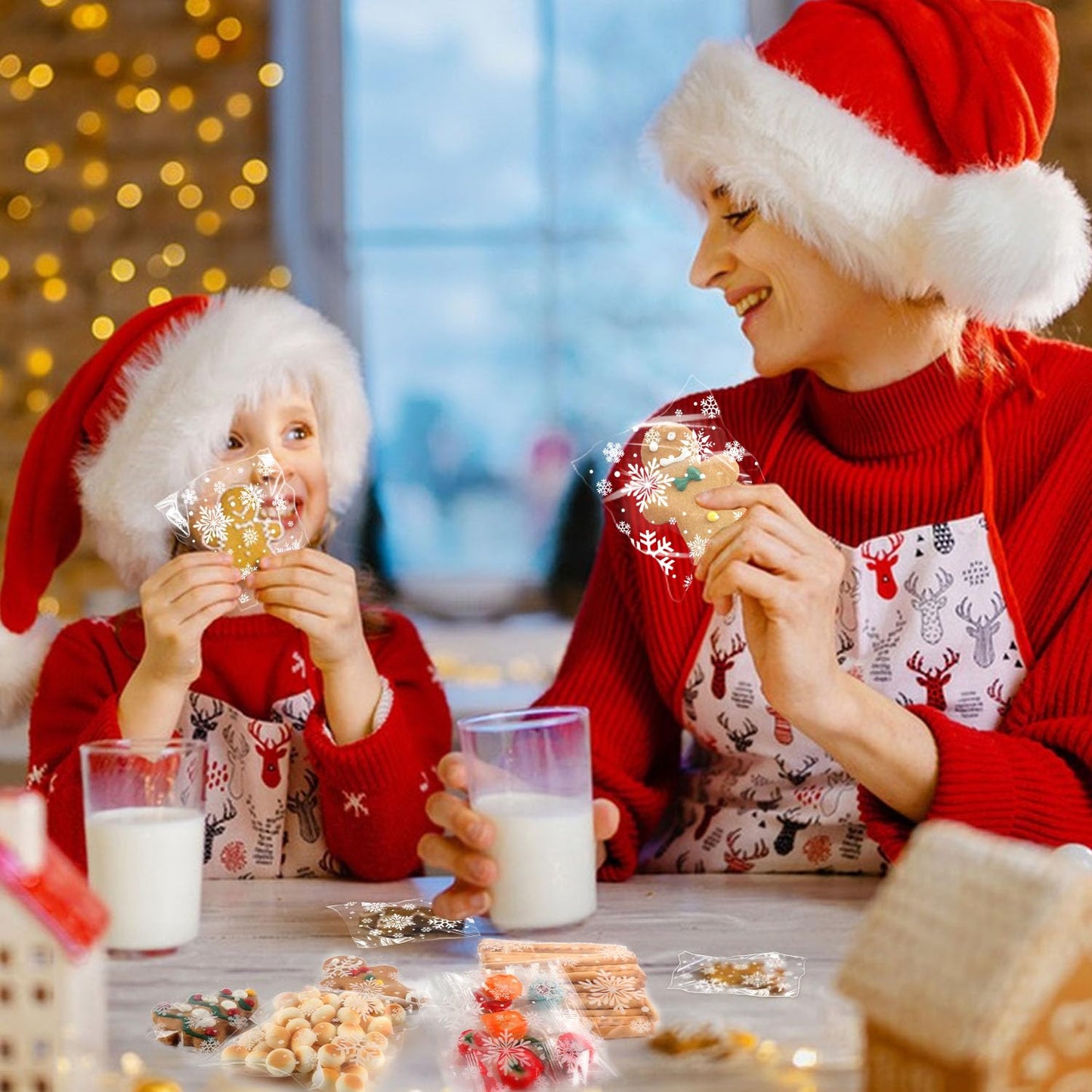 CUDICY Christmas Cookie Bags 200pcs Snowflake Cellophane Treat Bags 5.5x5.5 Self Adhesive Cookie Bag for Gift Giving Packaging Candy Goodie Holiday Homemade Bakery