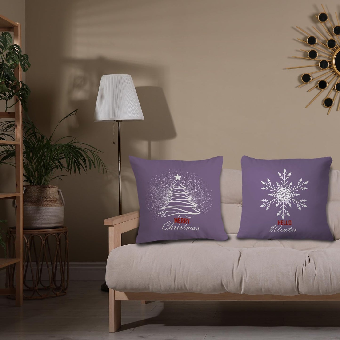 JINYO Purple Winter Christmas Tree Snowflake Pillow Covers 18x18, Purple Christmas Decor, Xmas Hello Winter Holiday Throw Pillow Covers for Home Living Room Bedroom Sofa Couch Set of 2