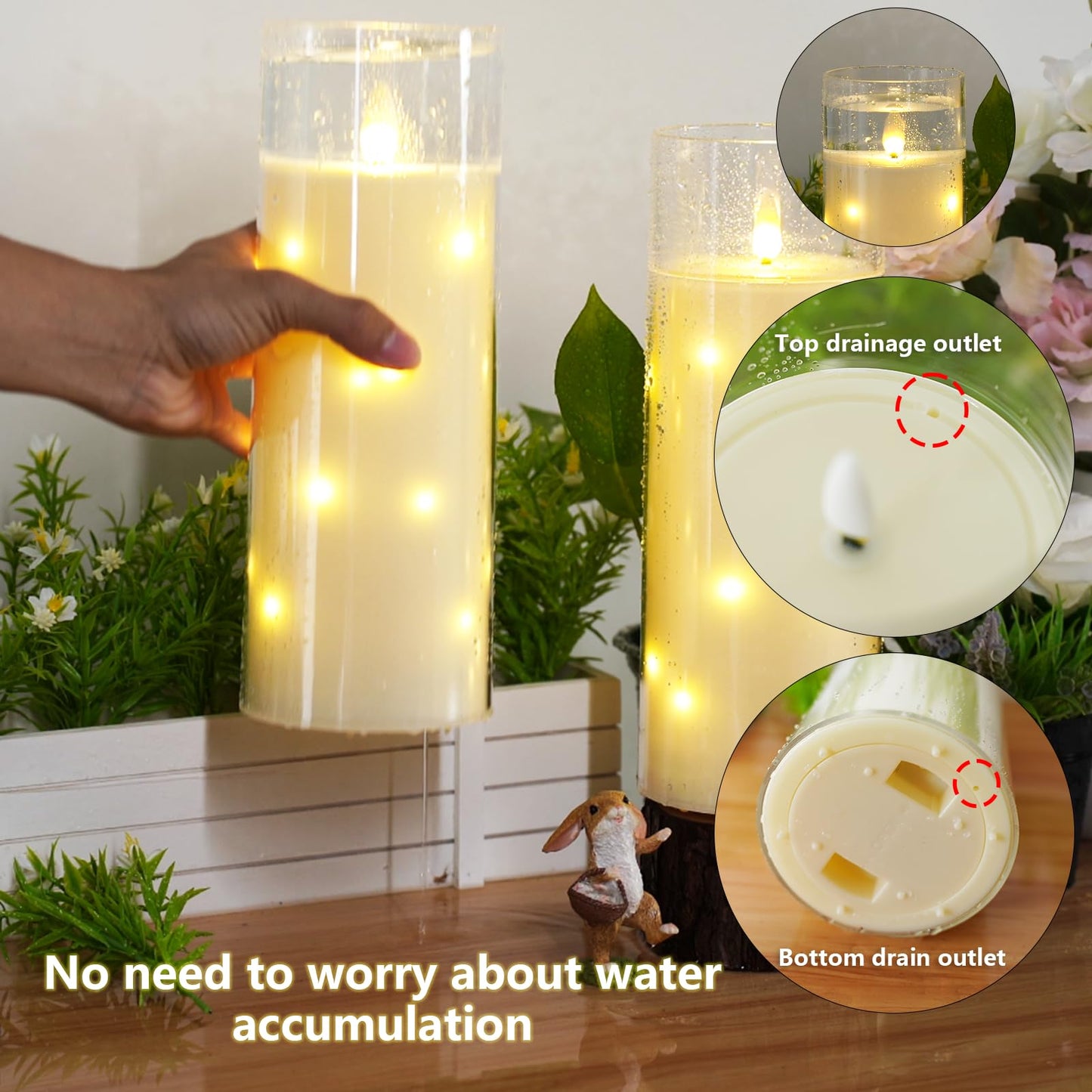 kakoya 11" x 4" Large Outdoor Waterproof Flameless LED Candles with Remote and Timer,Acrylic Pillar Candles Battery Operated with Embedded Star String for Porch,Patio,Outdoor Decor,Set of 2(Ivory)