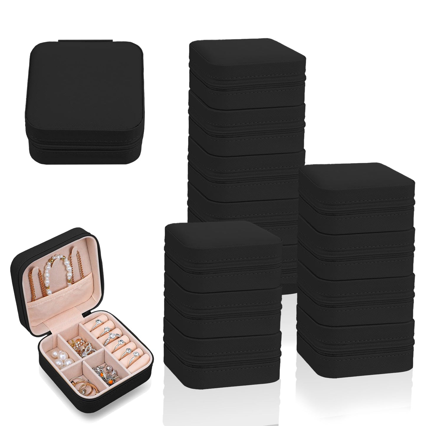Meyeyaia 12pcs Mini Travel Jewelry Case,Black Bridesmaids Proposal Small Jewelry Box Mini Jewelry Organizer,Small PU Leather Portable Storage Box for Rings,Earrings,Necklaces,Pendants,Bracelets