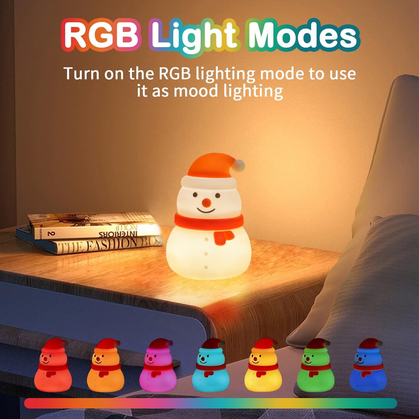 INHXSZU Night Light for Kids,Silicone Snowman Nightlight,Rechargeable Portable Bedside Touch Boot Lamp,Dimmable RGB Christmas Tree Lights for Breastfeeding,Room Decor,Baby Nursery,Gifts for Kids