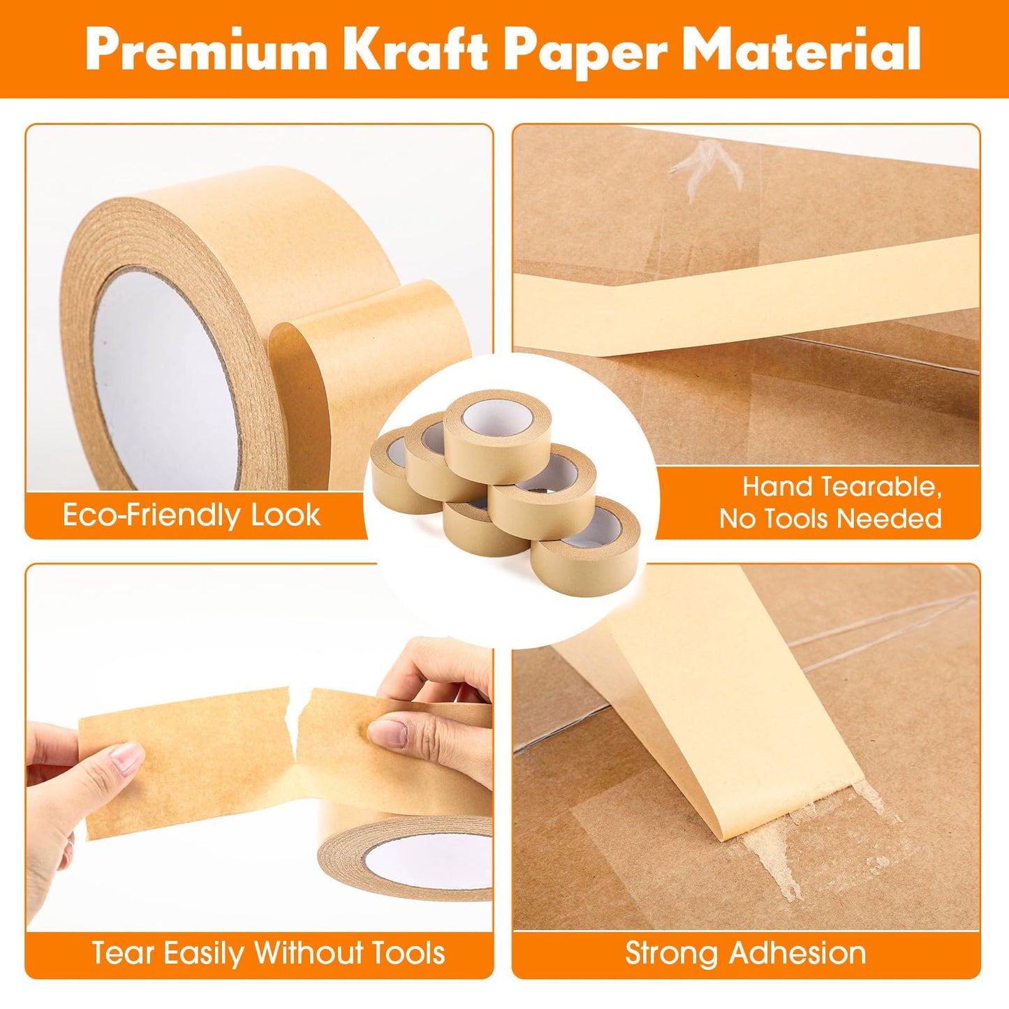 Treela 18 Rolls Brown Packing Tapes Bulk 2 Inch x 55 Yards Kraft Paper Tape Packaging Tapes Tear by Hand for Cardboard Masking Sealing Boxes Express Parcels Office Use