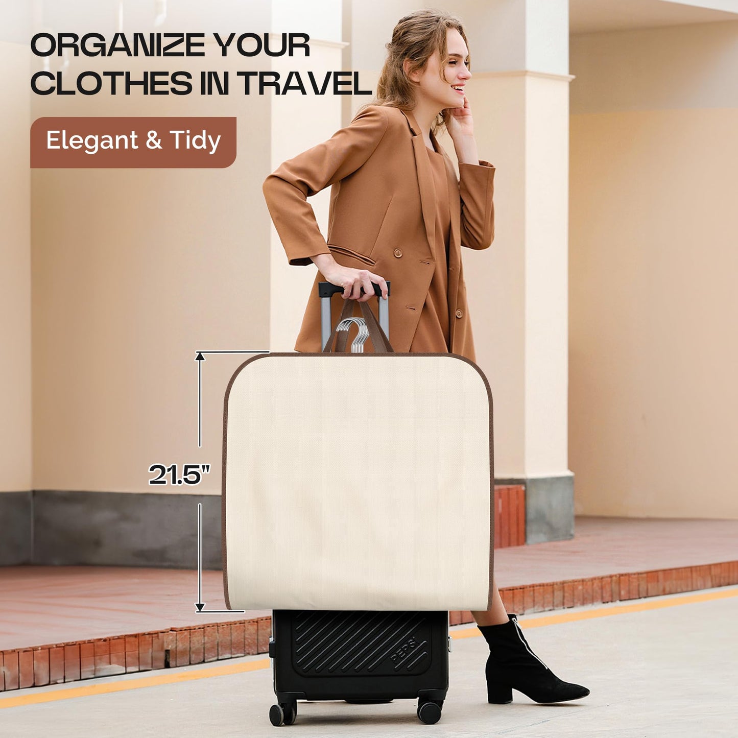 MISSLO 43" Hanging Garment Bags for Travel for Women Heavy Duty Mens Suit Bag Travel Foldable Suit Cover Bags for Closet Storage for Coats, Jackets, Shirts, Clothes, Beige