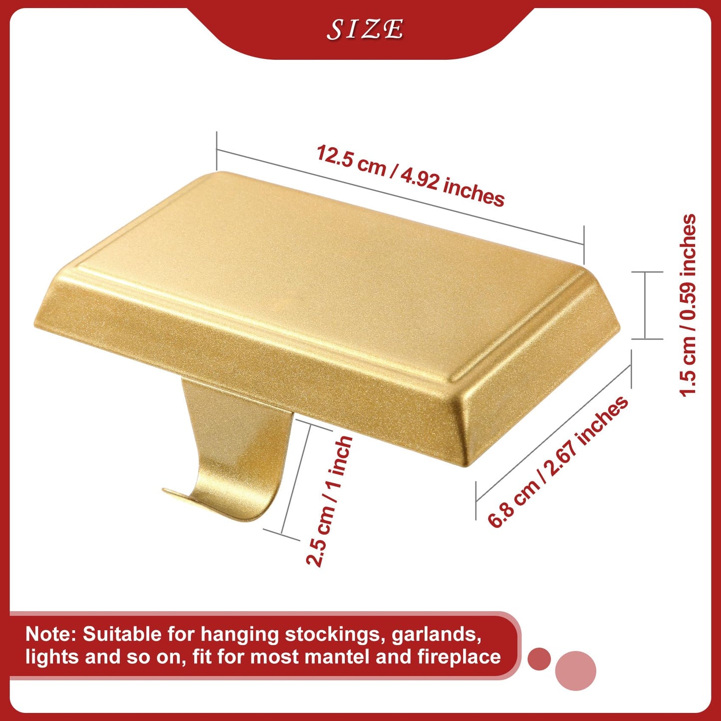 Sunshane 6 Pieces Christmas Stocking Holders Mantel Stocking Hanger Hooks Fireplace Mantle Metal Hang Bases for Xmas Party Decorations (Gold)