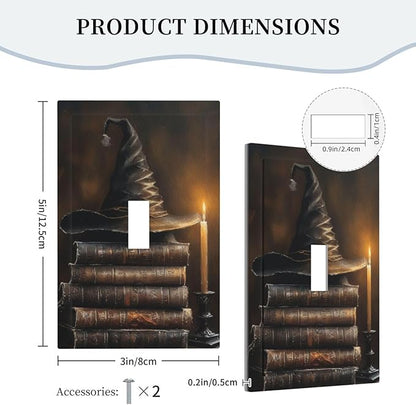 Decorative Art Light Switch Covers Wizard’s Hat & Spellbooks Single Toggle Wall Plate Decorative Switchcover Electrical Switchplate for Home Decor
