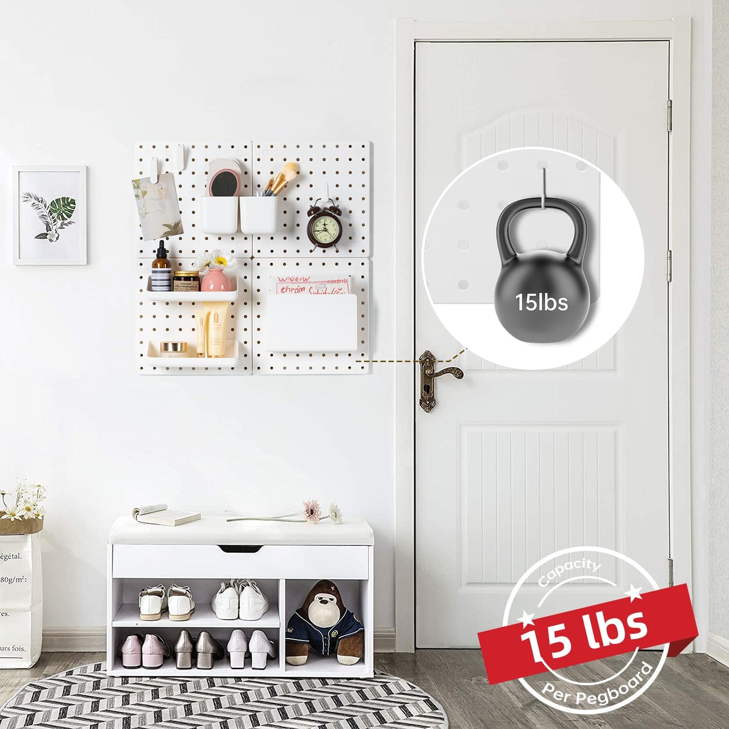VUSIGN Peg Board Combination Kit, 22"x22" Pegboards and Accessories for Wall Organization with Two Installation Modes, Pegboard Wall Organizer for Office, Home, Desk,White Peg Board