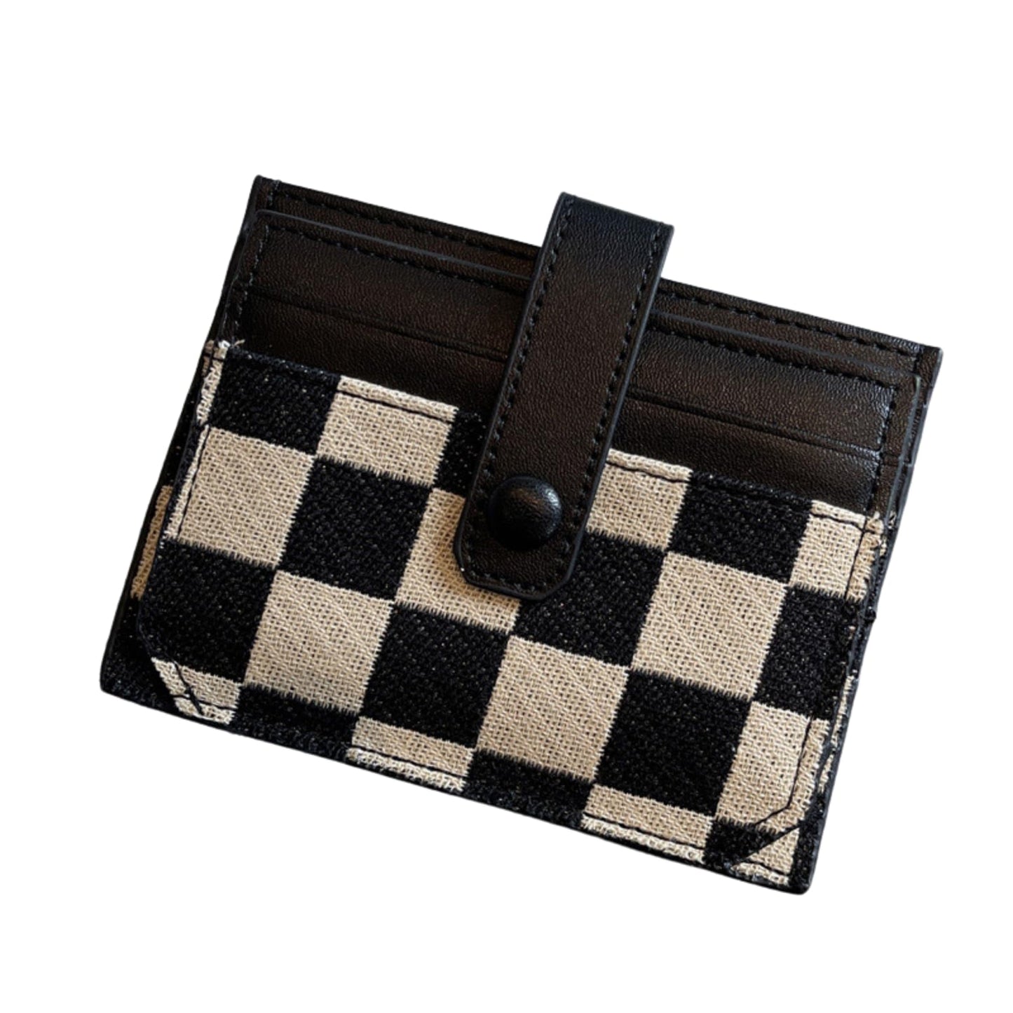 TURBOOST Cute Slim Card Holder Canvas Front Pocket Checkered Wallet, Small Credit Card Case for Women (Black)