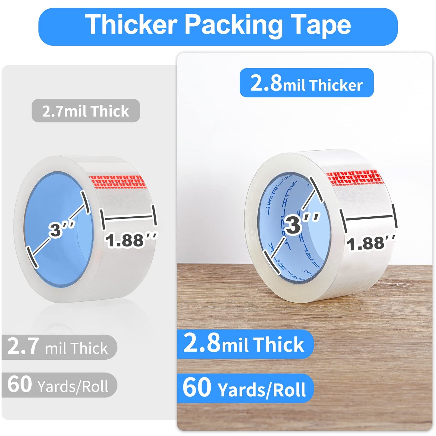 JARLINK Clear Packing Tape (12 Rolls), Heavy Duty Packaging Tape for Shipping Packaging Moving Sealing, Stronger & Thicker 2.8mil, 1.88 inches Wide, 60 Yards Per Roll, 720 Total Yards