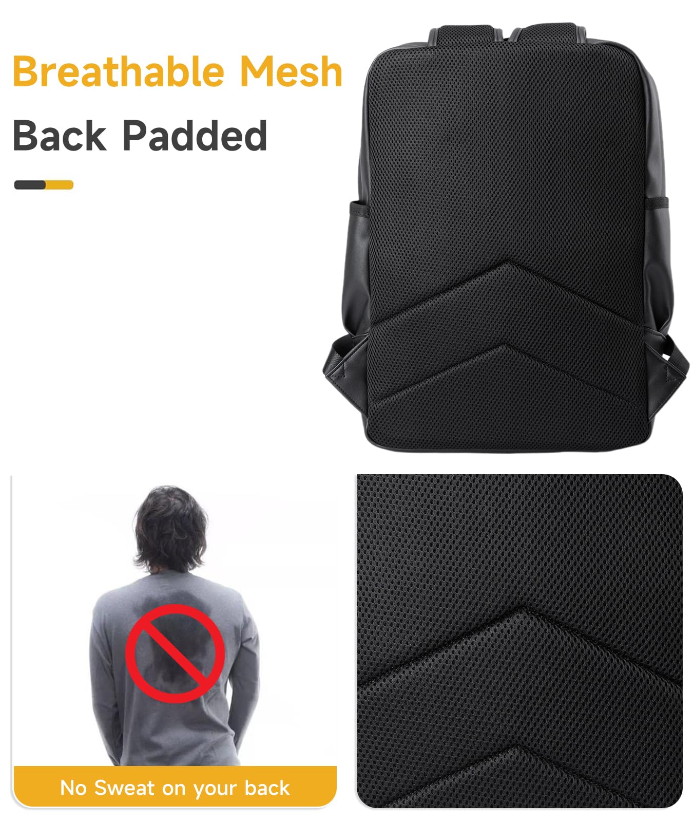 MOYYI Leather Laptop Backpack for Men Black Fit 15.6inch Laptop Backpack Simplify Rucksack Waterproof for Work Commute Casual Daypack