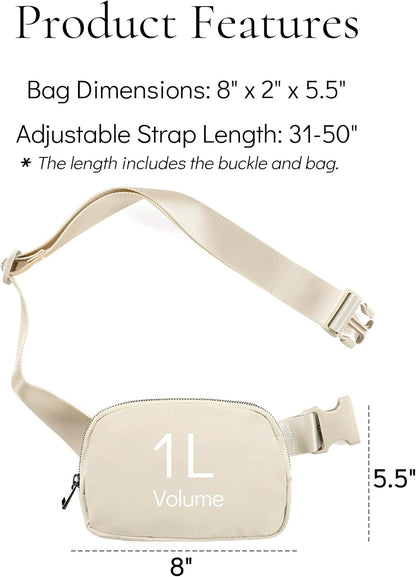 Cross Body Fanny Packs for Women Men Fashion Waist Bag Pouch Nylon Small Travel Crossbody Bags Mini Purse Everywhere Belt Bag Bum Bag with Adjustable Strap for Workout Running Hiking Ivory