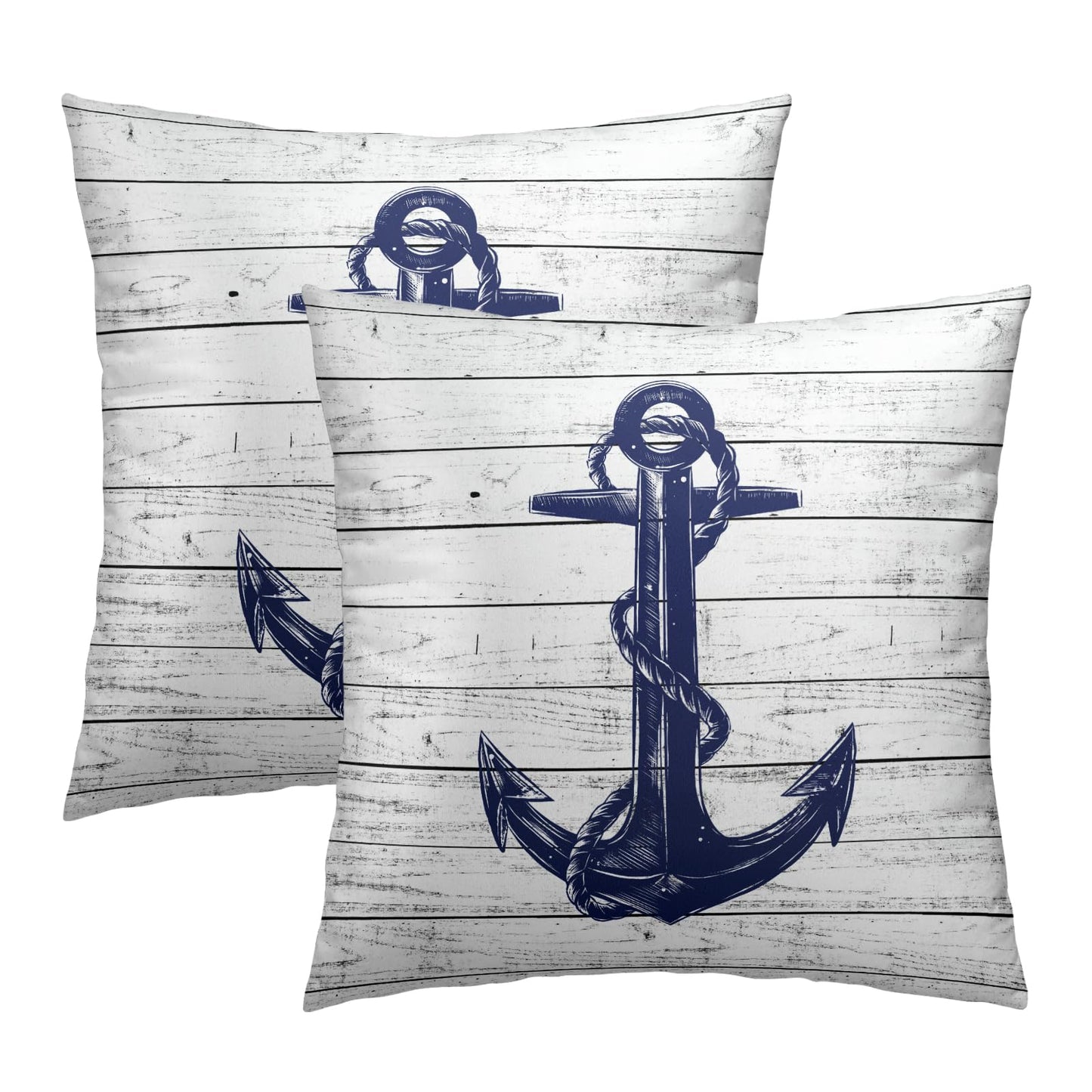 Imiss Navy Blue Anchor Throw Pillow Covers 18 X 18 Inch Nautical Pillow Cover Set of 2 Soft Cotton Home Decorative Double Sided Cushion Covers for Outdoor Sofa Bedroom Car