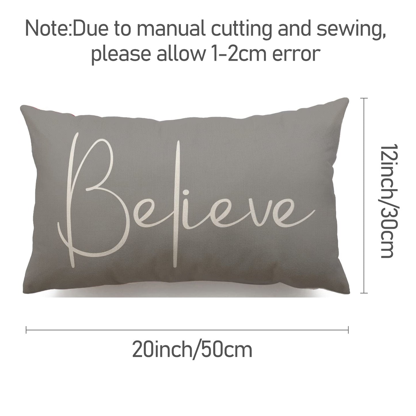 DFXSZ Christmas Throw Pillow Covers 12x20 Inch Set of 2 Merry Christmas Farmhouse Decorations Believe Holiday Decor Throw Cushion Case for Home Couch