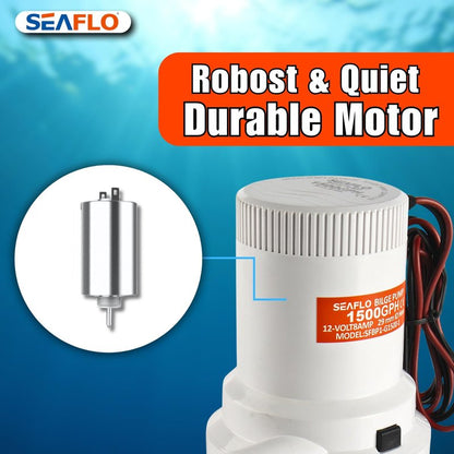 SEAFLO 01 Series 1500 GPH Bilge Pump – 12V, 1-1/8" Outlet, Marine Submersible Pump with Anti-Airlock Protection, CE & Rohs Certified, 4-Year Warranty | Reliable for Boats and Marine Applications