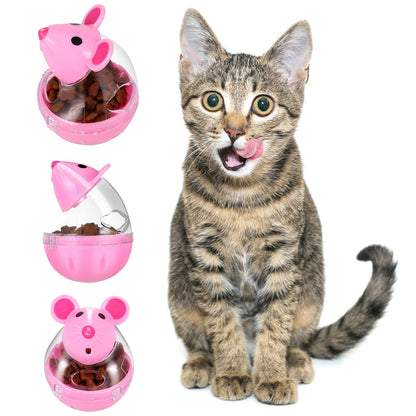 Lightbox Cat Food Ball Dispenser - 4 Pcs Slow Feeder Mice Shaped Tumbler Toy for Interactive Training (Pink, White)