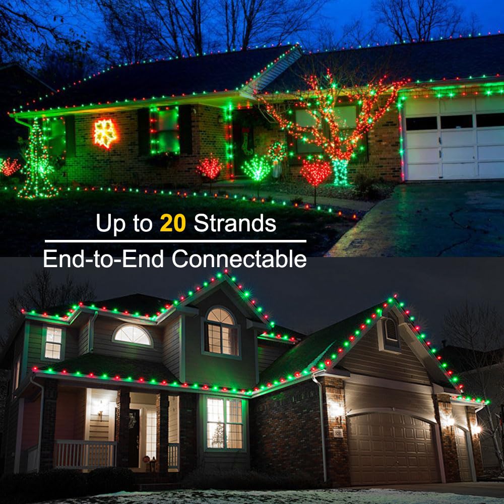 Brizled Red & Green C5 Christmas Lights, 33ft 100 LED Christmas Lights, Connectable 120V UL Certified Mini Xmas Light String Faceted Xmas Light for Christmas Tree Party Roof Indoor Outdoor Decor
