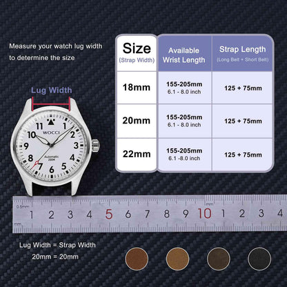 WOCCI 20mm Elite Watch Band, Top Grain Leather, Quick Release, Silver Buckle (Dark Brown)