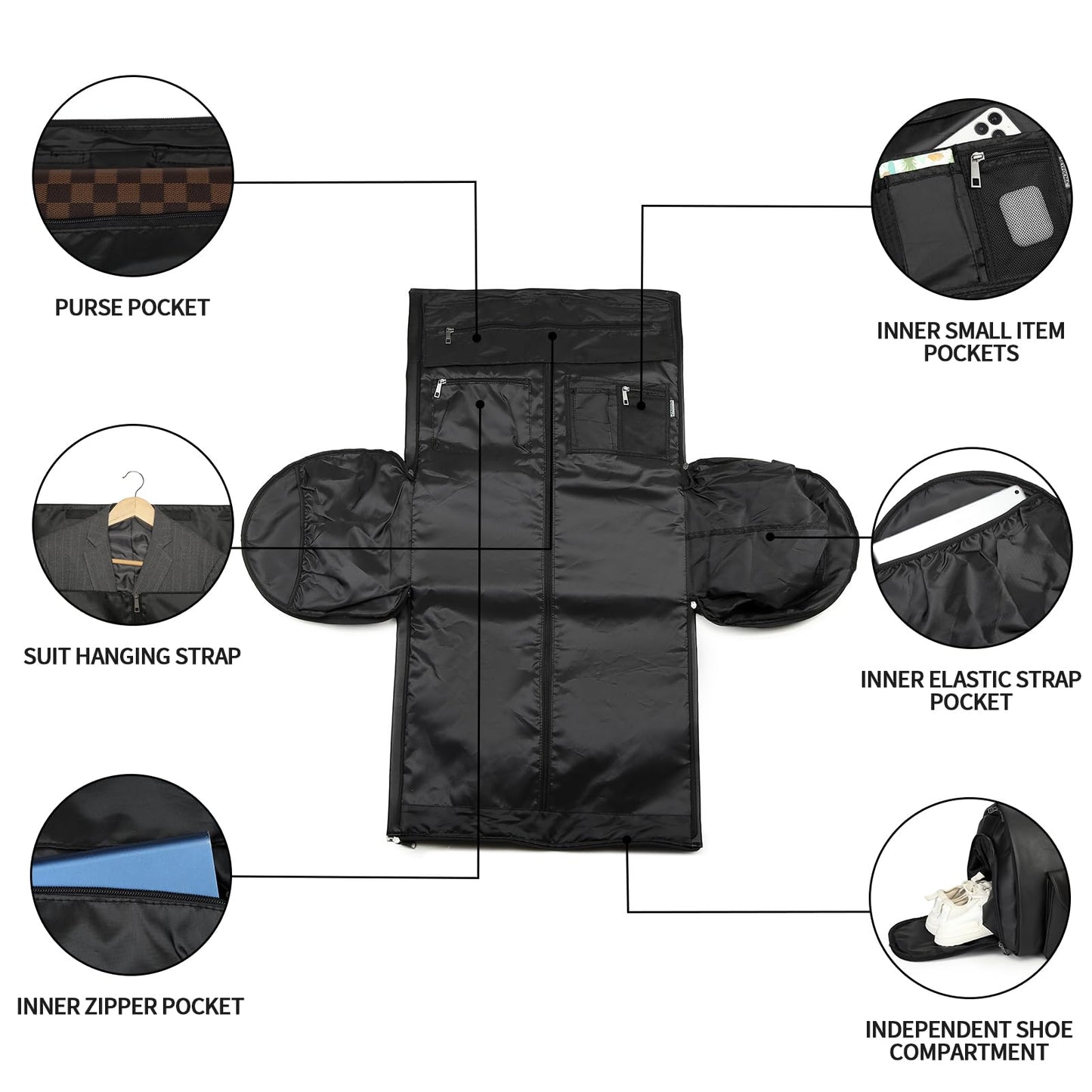 seyfocnia Rolling Garment Bag,Wheeled Garment Bag for Travel with Wheels Overnight Bags with Wheels Carry On Garment Bag with Shoe Compartment Suitcase Convertible Garment Duffle Bag-Black