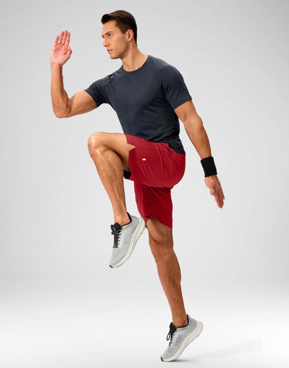 Soothfeel Men's Running Shorts with Zipper Pockets 9 Inch Lightweight Quick Dry Gym Sports Athletic Workout Basketball Shorts for Men (Bone, XL) Red
