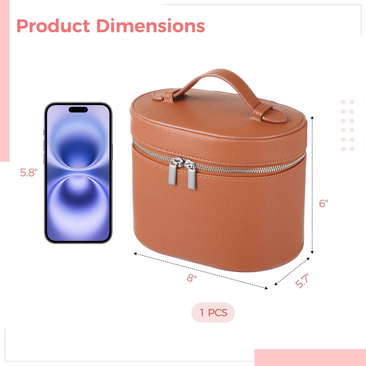 Makeup Vanity Bag for Women - Large Capacity Cosmetic Organizer with Removable Liner, Waterproof PU Leather Skincare Bag, Portable Chic Cosmetic Make Up Case for Skincare, Brushes, Accessories, Brown