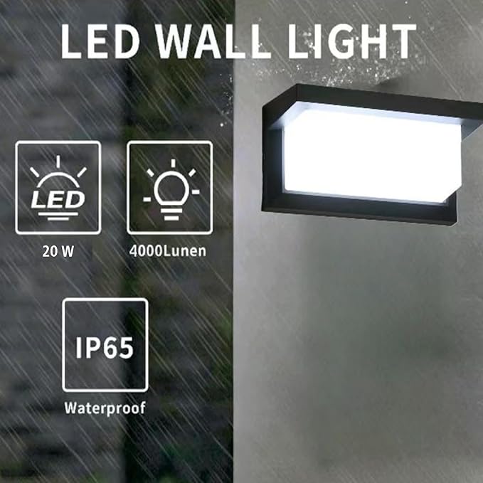 Outdoor Wall Sconce Light 20w Exterior Light Fixtures 2000Lm 6500K LED Porch & Patio Lamps Wall Mount IP65 Waterproof for House Outside Front Door