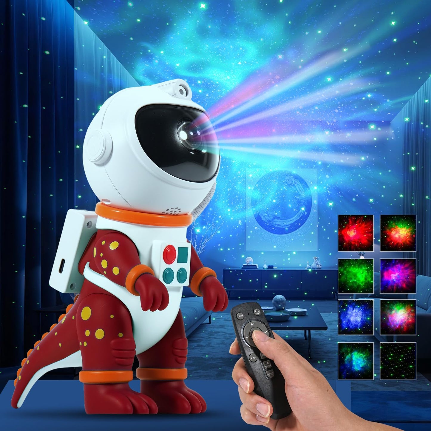 LOVME Galaxy Star Projection Night Light, Dinosaur Astronaut Space Projector with 8 Modes Starry Nebula Effects, Timer & Remote Control, Bedroom Ceiling Decor for Kids, Christmas Birthday Gift(Red)