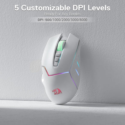 Redragon M690 PRO Wireless Gaming Mouse, 8000 DPI Wired/Wireless Gamer Mouse w/Rapid Fire Key, 8 Macro Buttons, Ergonomic Design for PC/Mac/Laptop, White