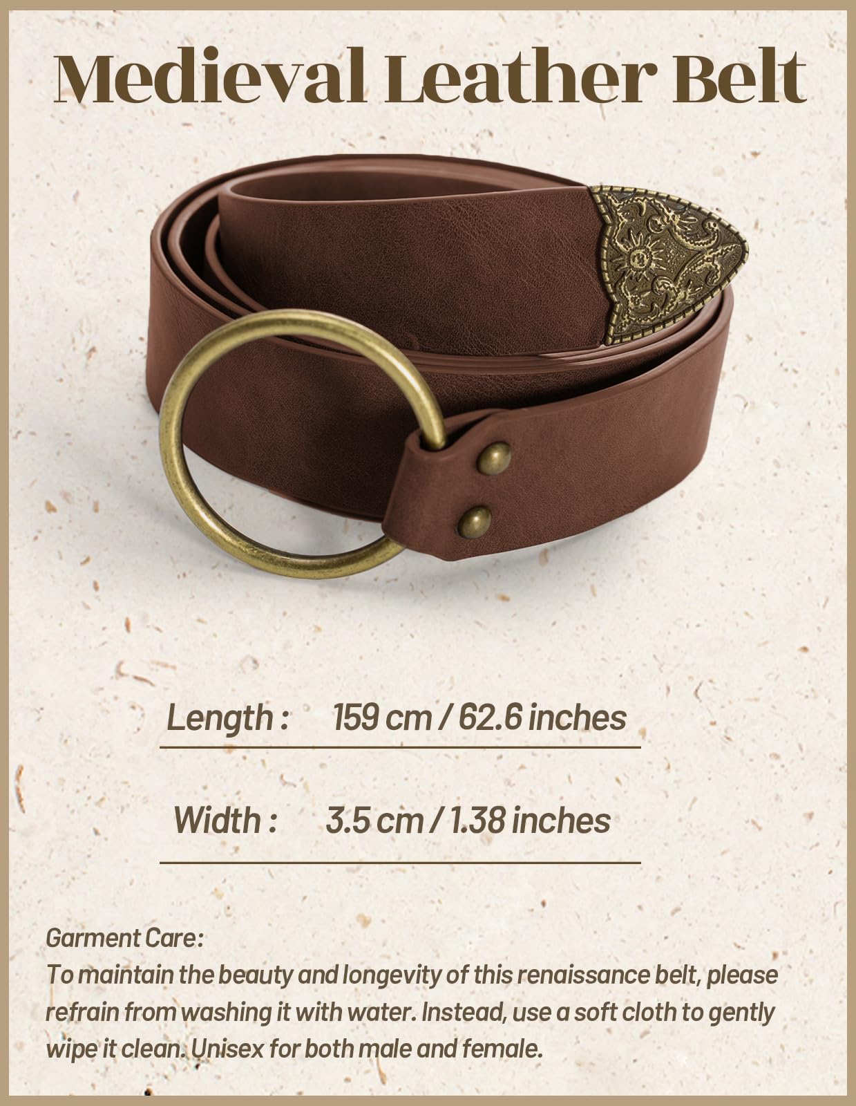 Scarlet Darkness Medieval Leather Belt Renaissance Accessory Pirate Viking Belt for Men Women Dark Brown