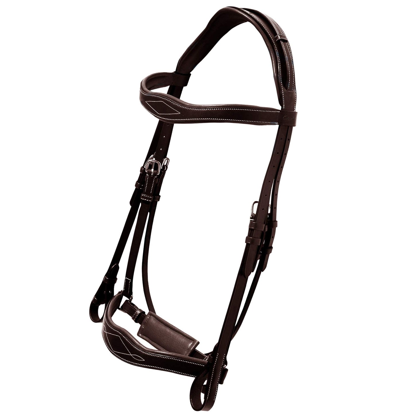 Exion Horse Dressage Bridle with Web Reins | Broad Anatomic Crownpiece, Crank Noseband & Browband & Reins with Hand Stoppers | Dressage Bridles for Horses