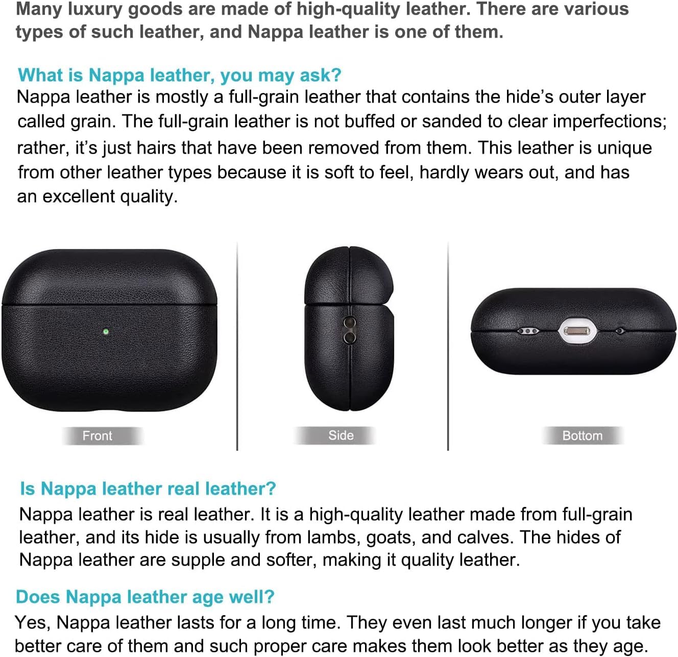 Lopie Leather Case Compatible with AirPods Pro 3rd Generation, Protective Hard Cover Fully-Wrapped with Top Grain Leather, Handmade for AirPods Pro 3 Case Cover (Not for AirPods Pro 2nd Gen) - Black