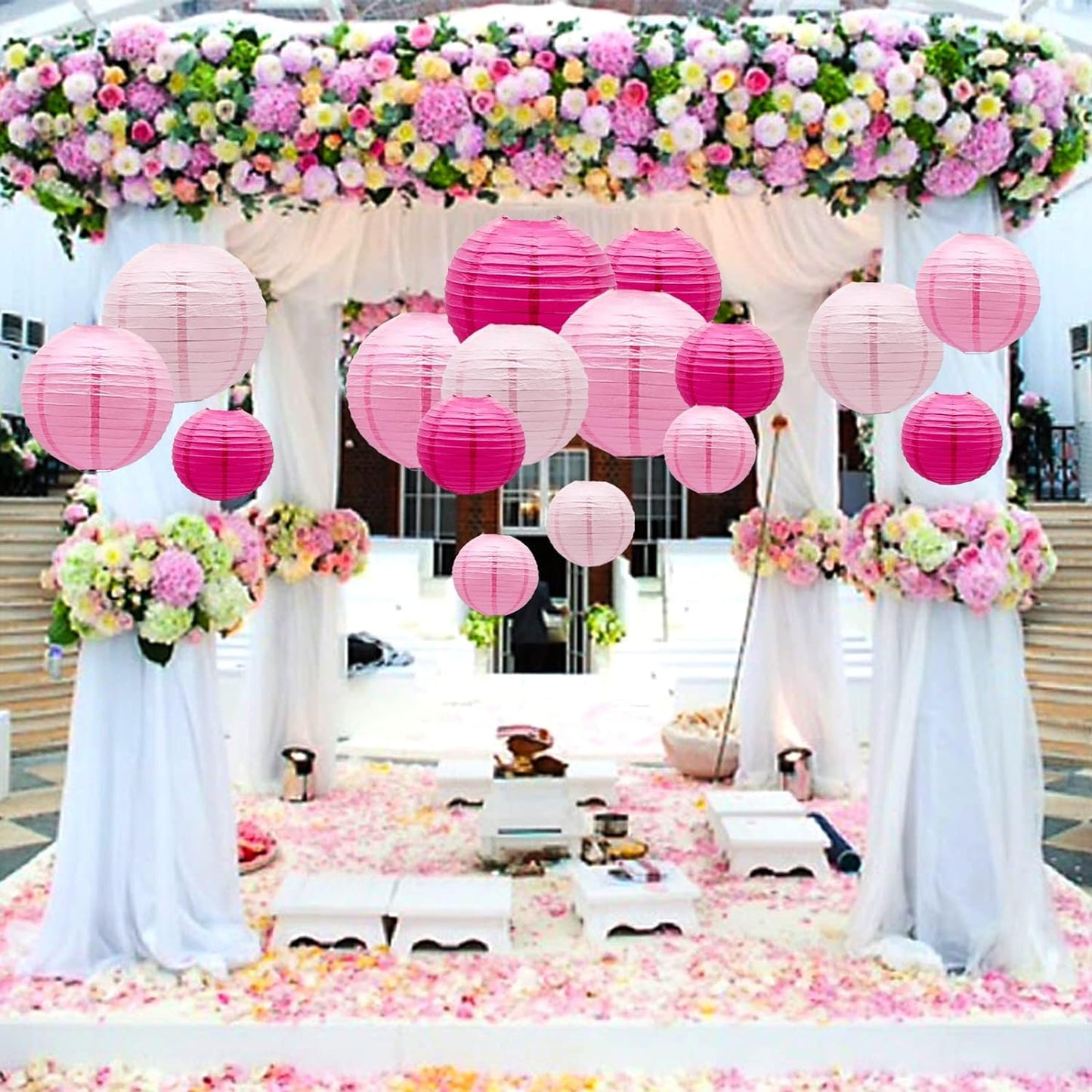 SIPRKAICT Pink Paper Lanterns Party Decorations,12pcs Hanging Paper Lantern for Wedding,Engagement,Bachelorette,Baby Shower,Valentine's Day,Birthday Party