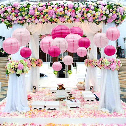 SIPRKAICT Pink Paper Lanterns Party Decorations,12pcs Hanging Paper Lantern for Wedding,Engagement,Bachelorette,Baby Shower,Valentine's Day,Birthday Party