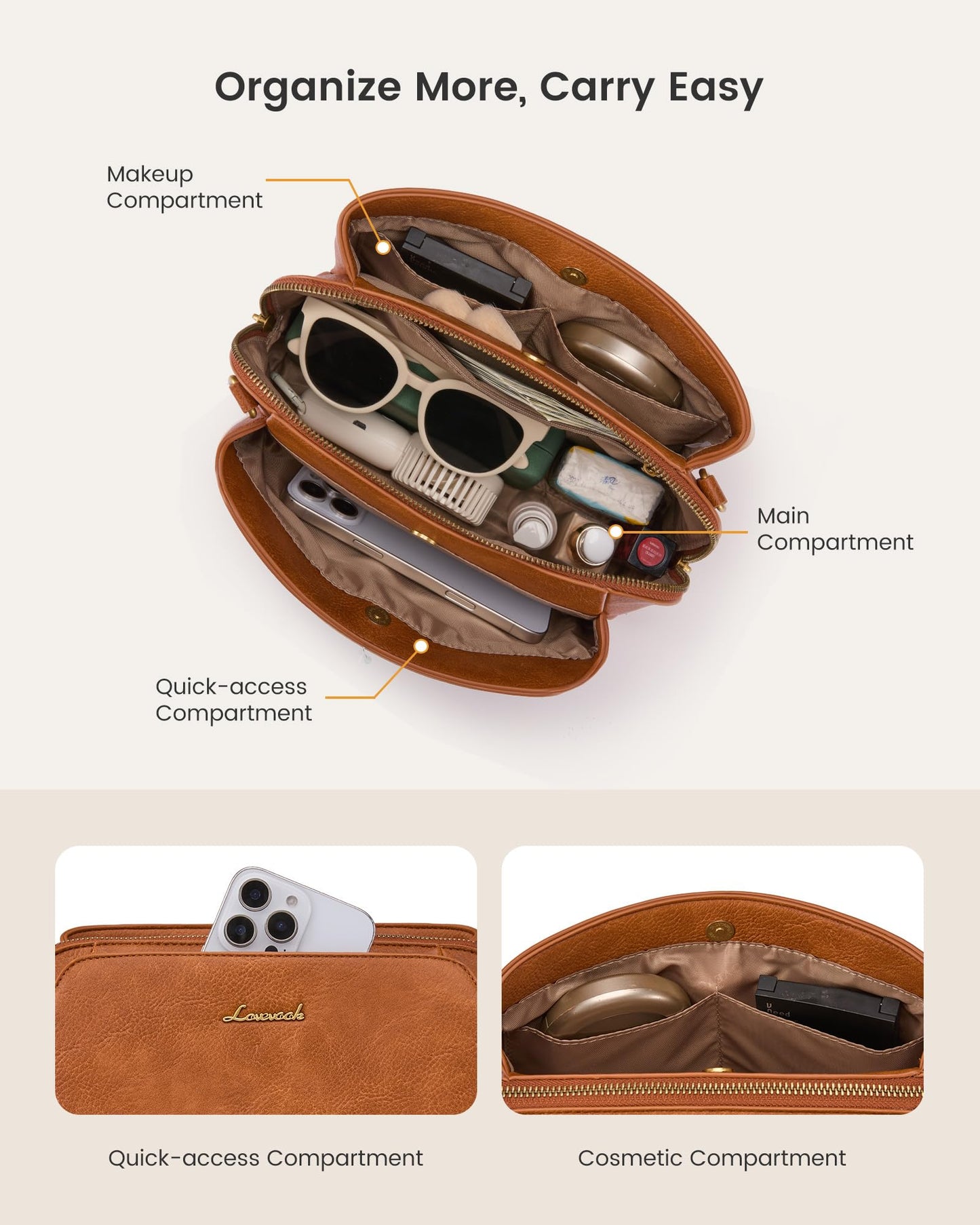 LOVEVOOK Crossbody Bags for Women with 2Pcs Adjustable Strap, Leather Small Purses with RFID Blocking Slots, Shoulder Handbag