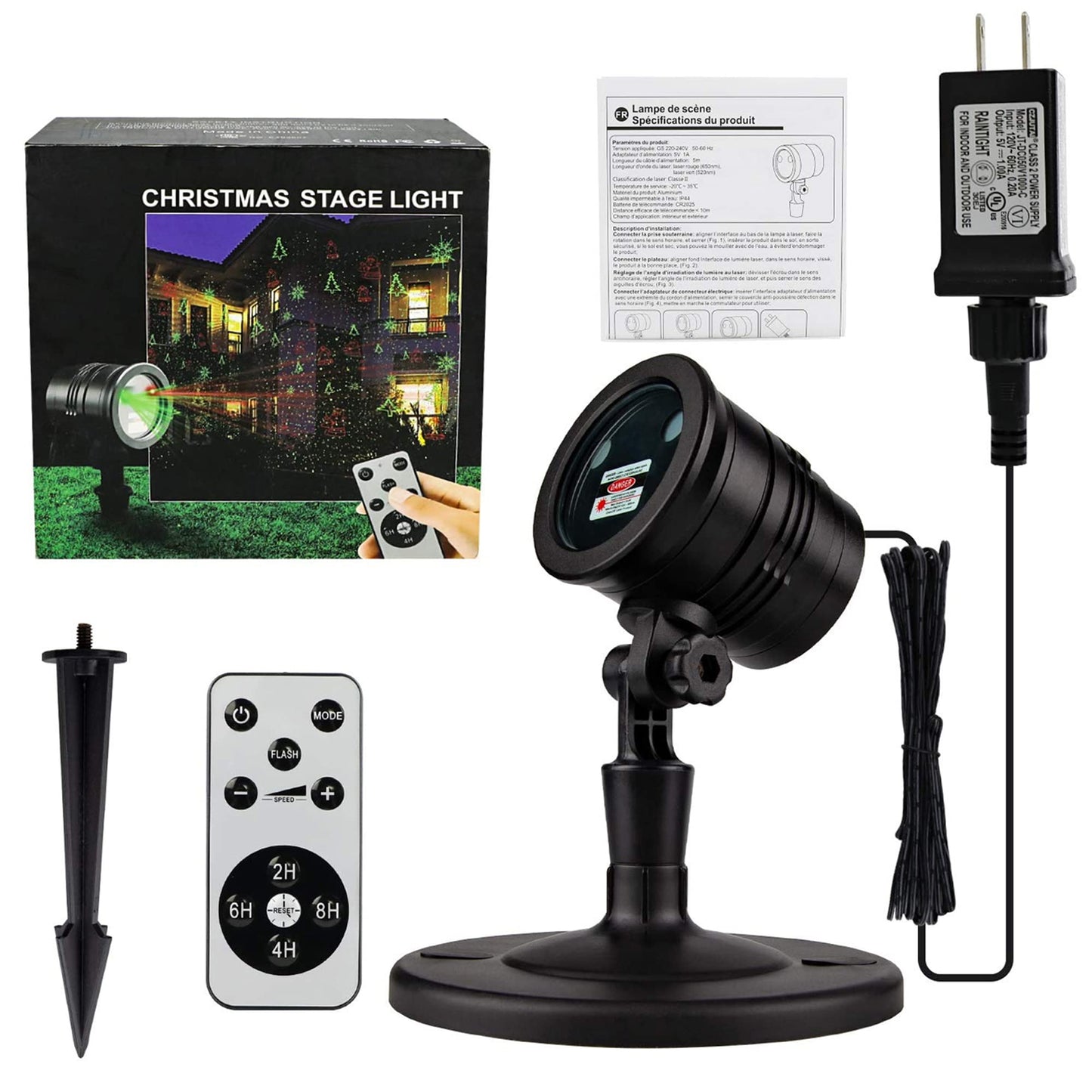 Christmas Projector Lights Outdoor, Led Christmas Laser Lights Landscape Spotlight Red and Green Star Show with Rf Wireless Remote Christmas Decorative for Outdoor Garden Patio Xmas Holiday Party