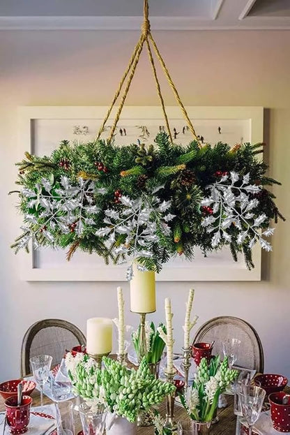 DILATATA 6Pcs Christmas Glitter Leaves Holly Leaves 23" Artificial Silver Holly Leaf Picks Sprays Giltter Stems for Christmas Tree DIY Xmas Wreath Garland Home Decor - Silver