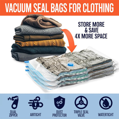 Vacuum Seal Bags for Clothing Travel, 10 Large - Space Saver Vacuum Storage Bags, Blanket & Clothes Storage Bags Vacuum Sealed – Hand Pump Included, Bolsas Para Guardar Ropa Al Vacío