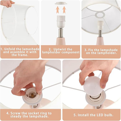 GyroVu Table Lamp Set of 2, 18.63” Ceramic Lamp Classic Beside Lamps Nightstand Lamp Modern Bedside Lamp for Living Room, Bedroom & Office Rocker Swtich Pink-LED Bulbs Included