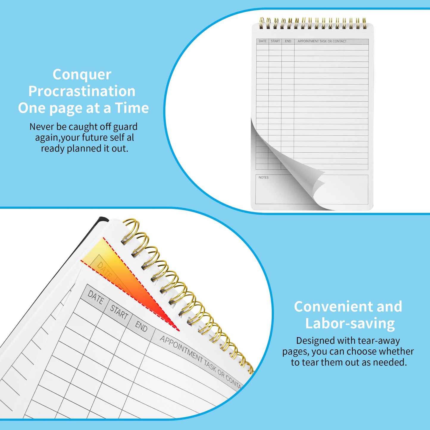 Zhitongda 4 Pack Activity Log Spiral Notebook Time Sheet Daily Log Book Checklist Notepad Undated Daily Planner Call Log Book For Office With Notes Book Keeping Log For Business(6 * 9in 54 Sheets)