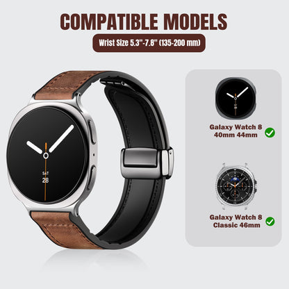 Charlam Magnetic Leather Bands Compatible with Galaxy Watch 8 Band 40mm 44mm, Galaxy Watch 8 Classic Band 46mm, Genuine Leather No Gap Replacement Straps for Samsung Watch 8 Bands Men Women, Brown