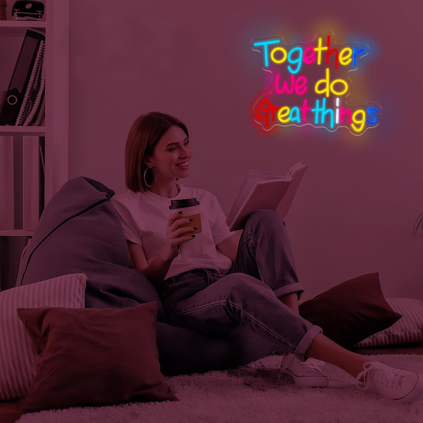 Together We Do Great Things Neon Sign Dimmable LED USB Powered Neon Light UP for Classroom Wall Decor Art Positive Bedroom Library Study Room Home for Student Kid Teen Birthday Party Christmas Backdrop Decoration Gift (Together We Do Great Things)