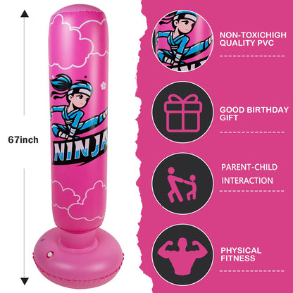 Onirii Kids Inflatable Punching Bag,66 Inch Large Stable Kids Inflatable Boxing Bag Toy Set with Gloves,Great Gifts for Boys & Girls Age 6-12 for Taekwondo,MMA and Practicing Karate
