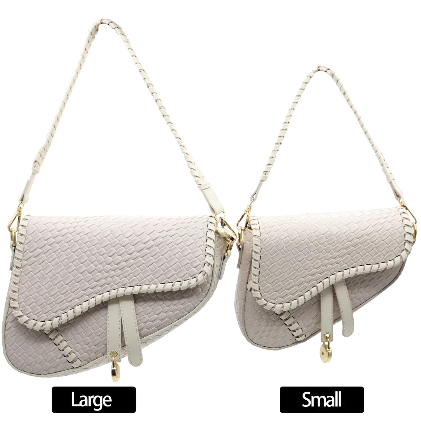 ERWUBA fashion women saddle shoulder bag clutch purse crossbody satchel handbag woven imitation crocodile leather bag (Off-white Large)