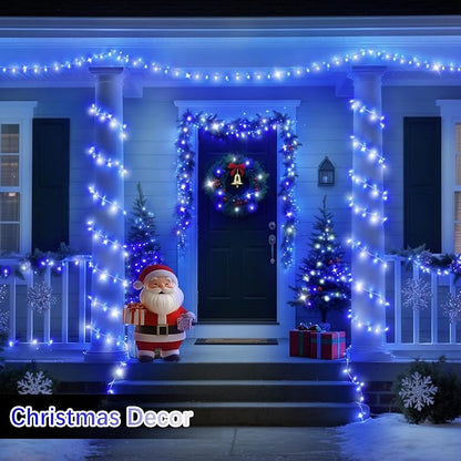 403 FT 1000 LED Christmas Lights Outdoor Decorations Super Long Fairy Lights Waterproof 8 Modes Timer Clear Wire String Lights for Outside House Tree Patio Yard Wedding Party Holiday-Blue&White